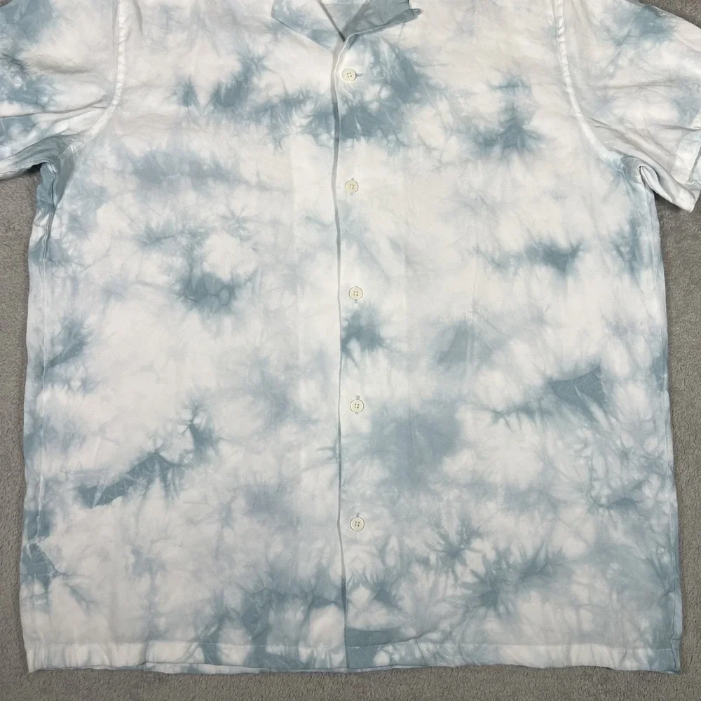 Cuts Clothing Shirt Men XL Blue White Tie Dye Camp Collar Hyperloop Rayon - Picture 2 of 13